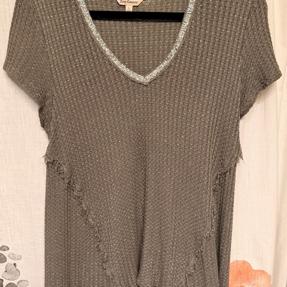 Juicy Couture Metallic Taupe Knit V-Neck Top - Picture 2 of 7